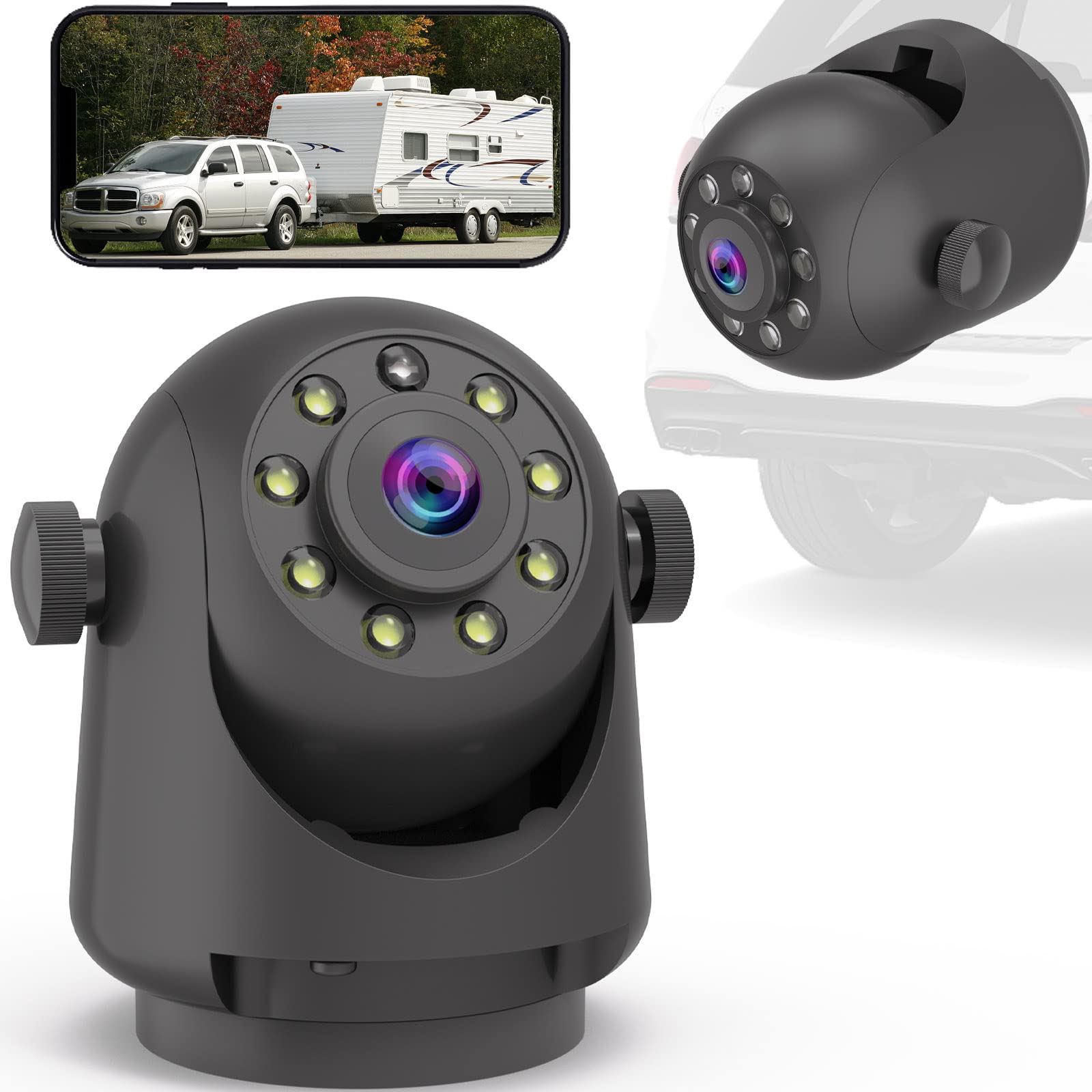 Yeoizo Wifi Magnetic Hitch Wireless Backup Camera, Back Up Front/Rear View Reverse Camera Night Vision Rechargeable Battery, Eas