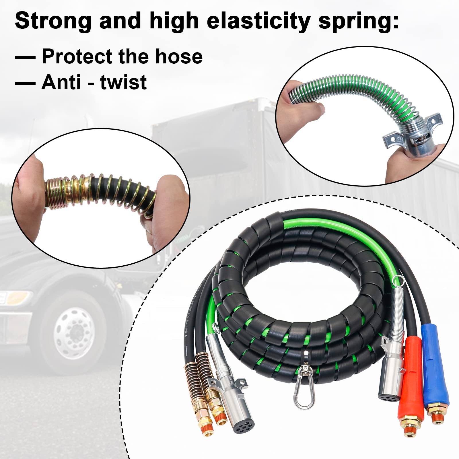 Boeray 3 In 1 15 Ft Length Wrap Heavy Duty 7 Way Truck Tractor Trailer Rig Electric Cable Wrap Cord Abs & Air Line Hose Assembly