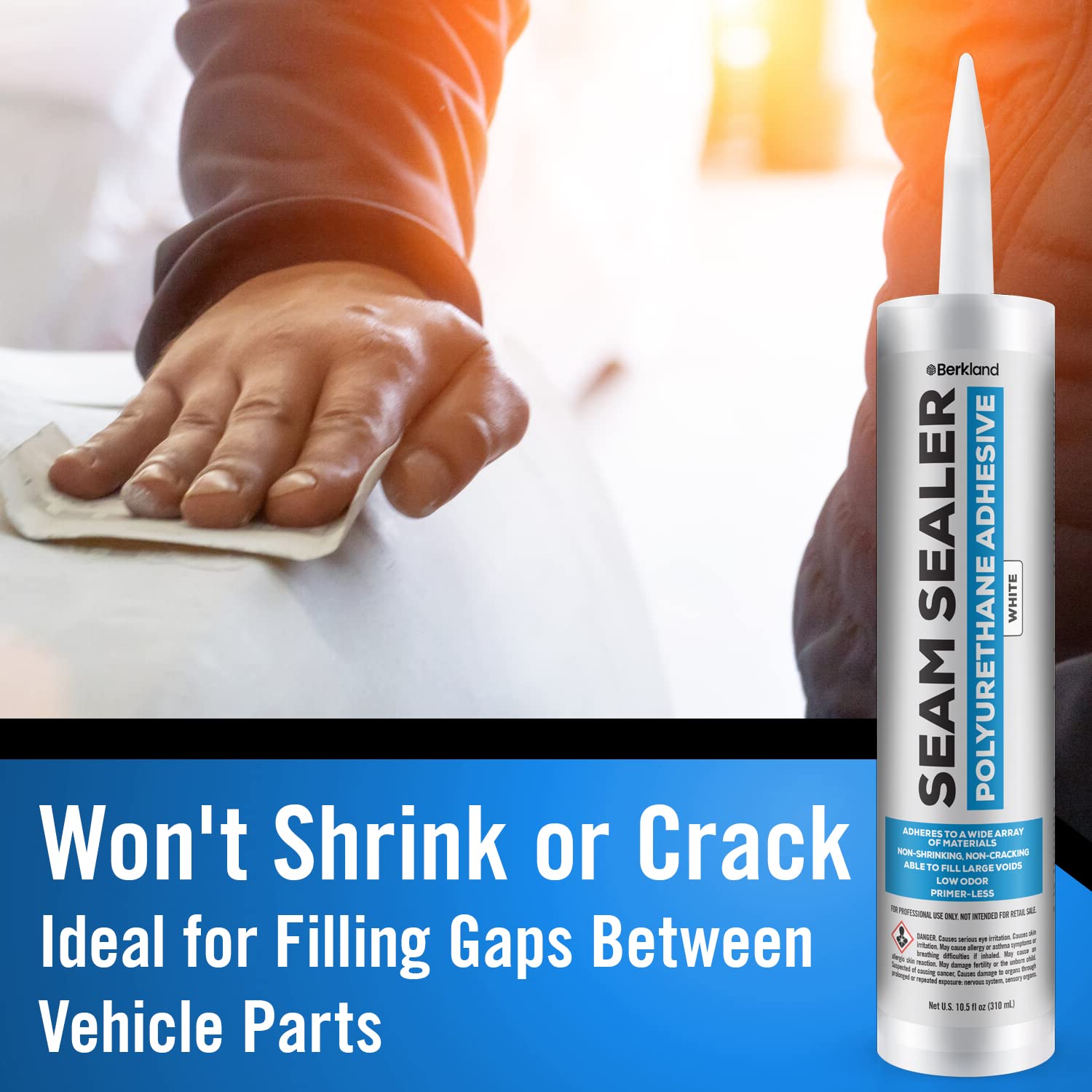 Berkland Polyurethane Seam Sealer Kit - Durable Flexible Auto Body Filler - White Automotive Sealant for Bare, Primed, or Painted Surfaces