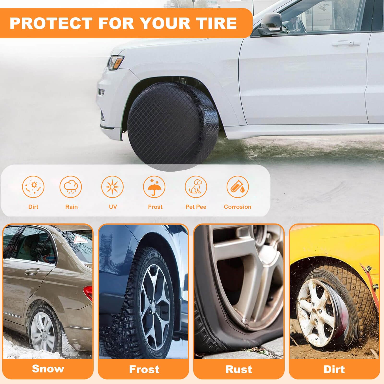 Amfor Set Of 4 Tire Covers,Waterproof Aluminum Film Tire Sun Protectors,Weatherproof Tire Protectors (Black-2Pcs, 36 ''-39 '')