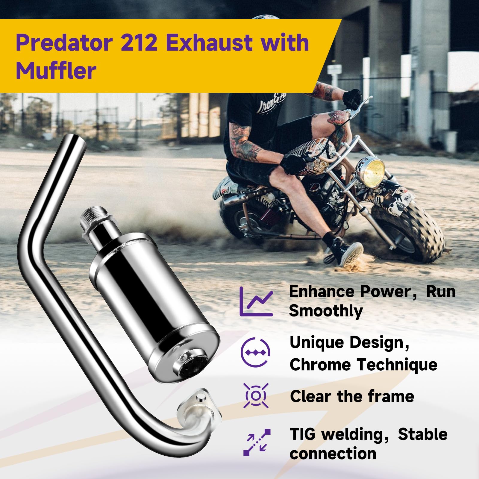 HIAORS Exhaust Pipe Silencer Kit for Predator 212cc 196cc 224cc - Stainless Steel, Silver, Model HO-EWM-SL