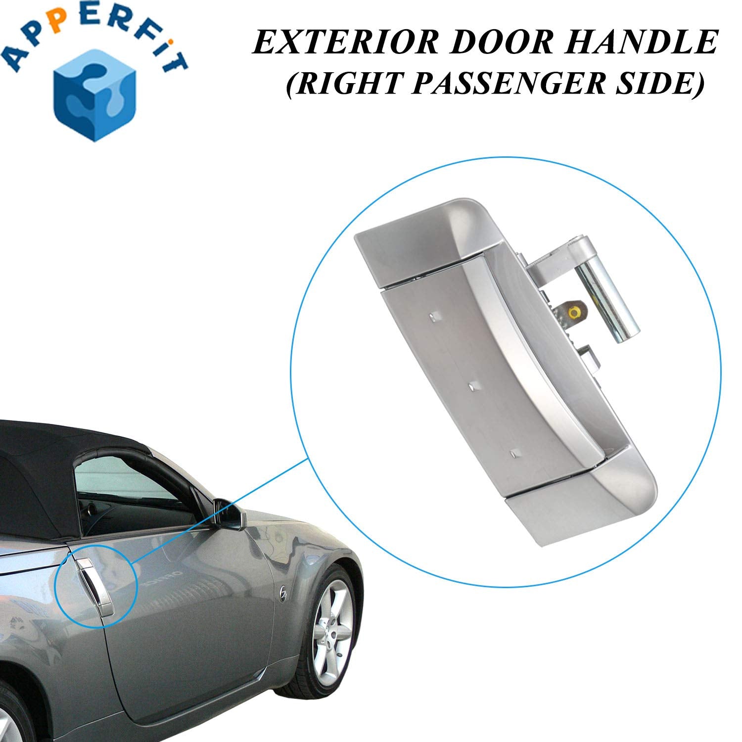 Apperfit Exterior Door Handle Right Passenger Side For 350Z 2003 2004 2005 2006 2007 2008 2009 Replaces 80606-Cd01E, 80606-Cd00E