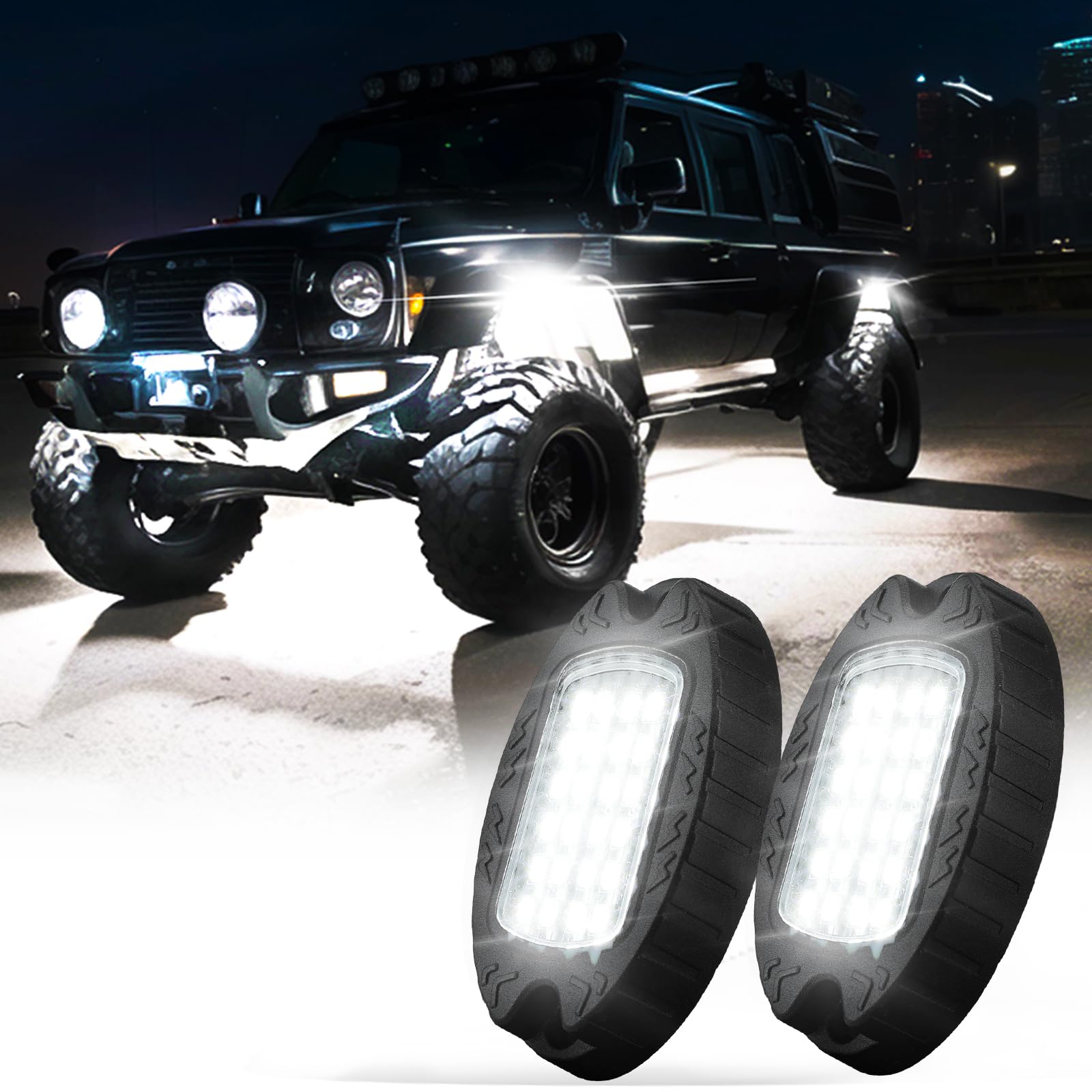 Alloy Pure White LED Rock Lights for Truck Trailer Offroad Pickup SXS UTV, IP68 Waterproof Shockproof 6500K Super Bright Metal U