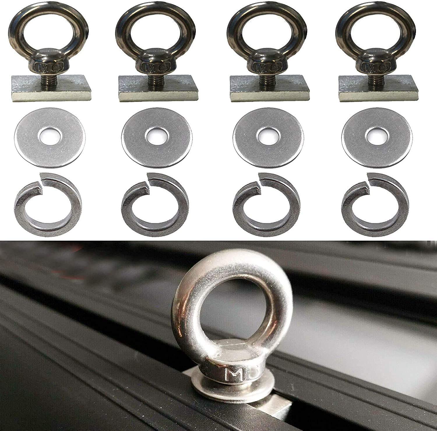 4 Pack Heavy-Duty Stainless Steel Eye Bolt Tie Down Anchor Kit For Roof Rack. Also Can Be Used For Fix The 4Wd Awning And Other 