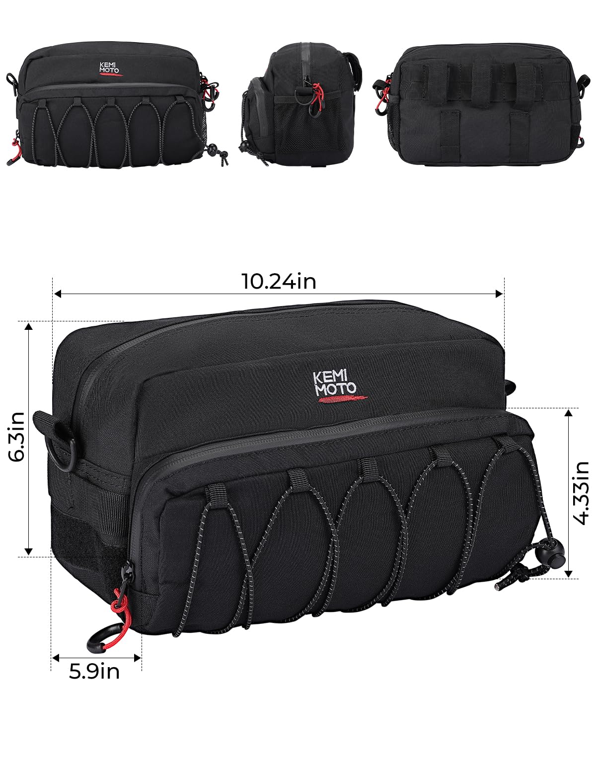 Kemimoto Motorcycle Handlebar Bag, Motorcycle Tool Bag,Black Sissy Bar Bicycle Handlebar Bag, Front Storage Accessory Bag For Cr