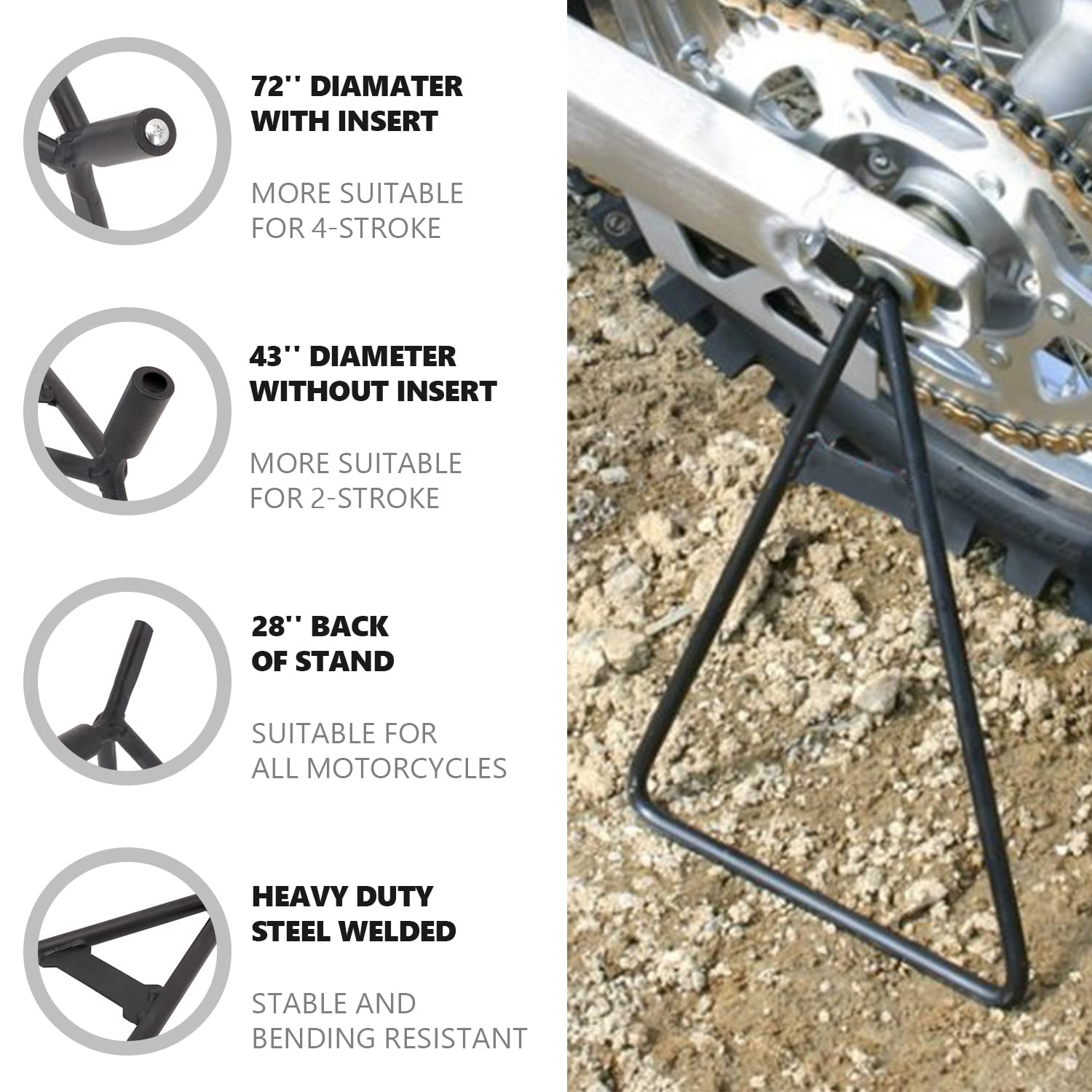 AnXin Motorcycle Stand - Universal Dirt Bike Kickstand for 80-500cc Supermoto, Triangle Stand, Black, Model R11180080