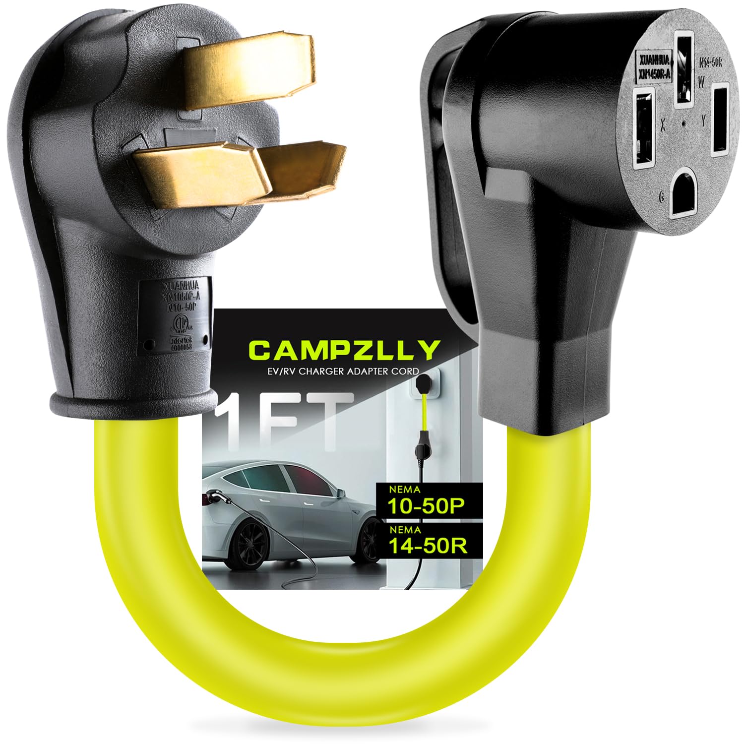 Campzlly Ev Charger Adapter Cord, Nema 10-50P To 14-50R Adapter, 50Amp Plug To 4 Prong Female, Compatible With Ev For Level 2 Ch