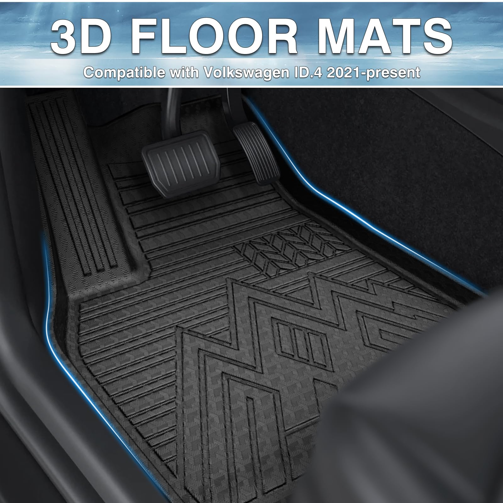 Mixsuper Floor Mats for Volkswagen ID.4 2021-2024 2025 2026, All Weather Floor Liners for VW ID4 Accessories 1st & 2nd Row Set B