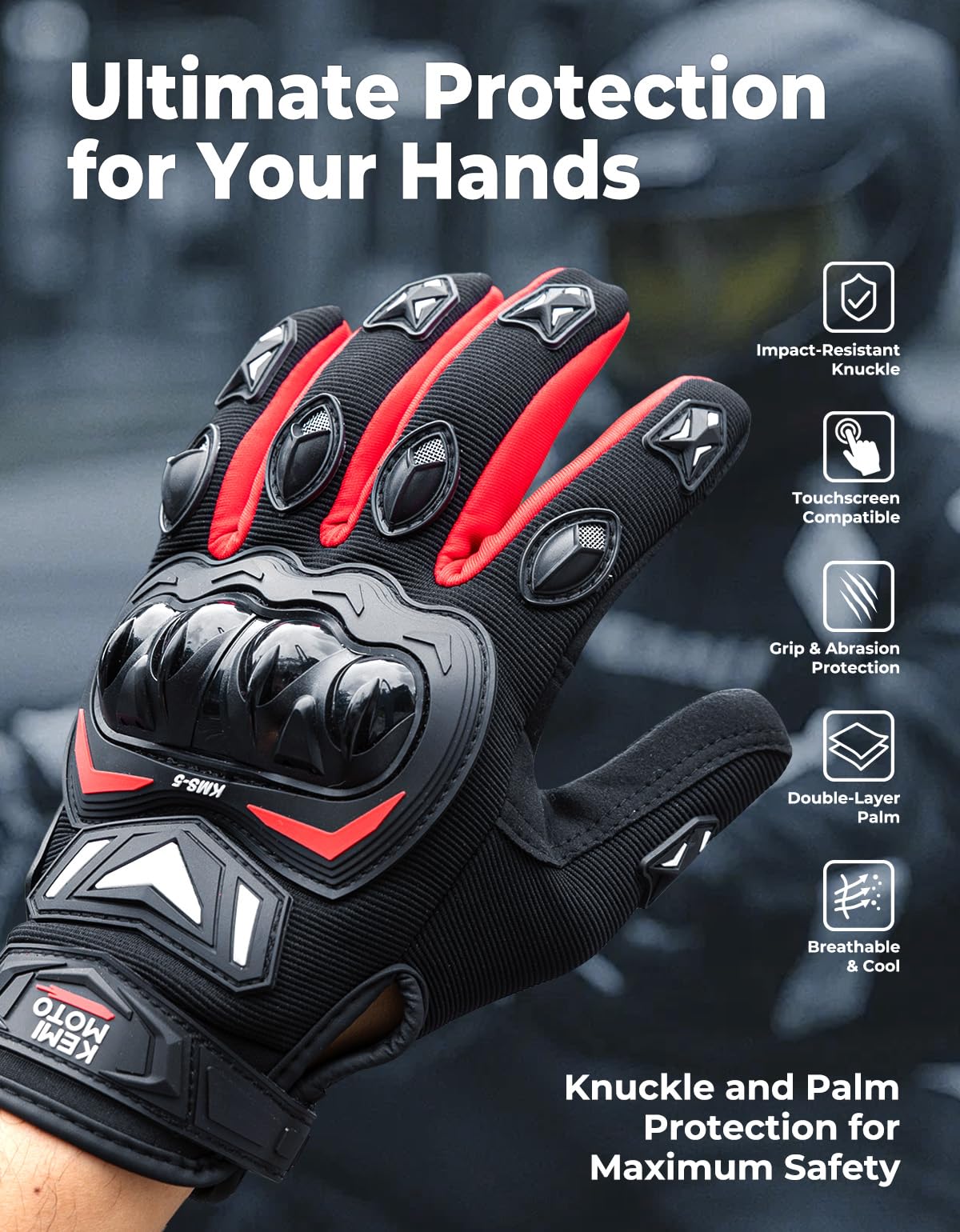 Kemimoto Motorcycle Gloves, Touch Capable Riding Gloves With Hard Knuckle, For Men Outdoor Sports Riding Cycling Motorcross Motorbike Racing Dirt Bike Atv Utv Outdoor Gloves