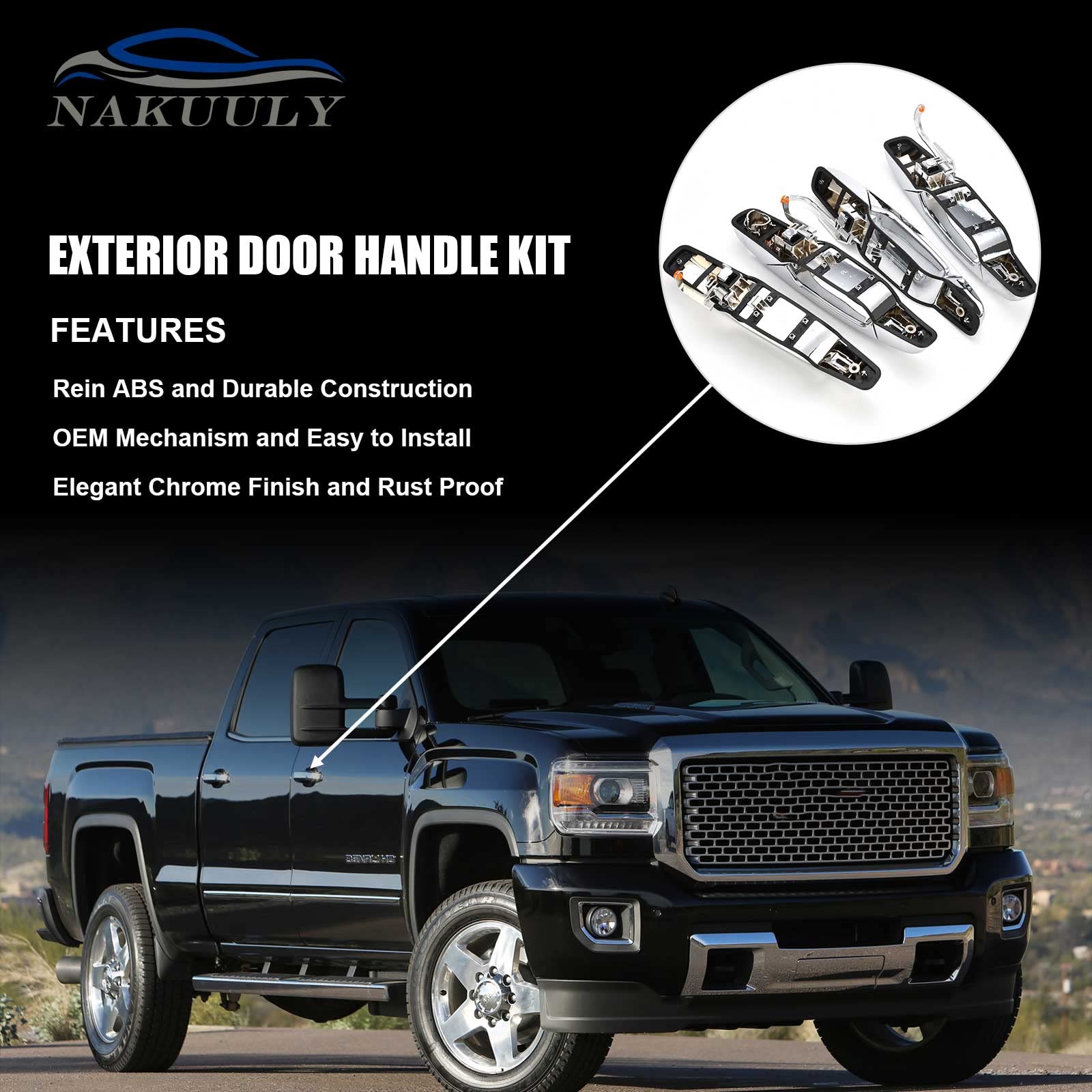 Nakuuly Exterior Chrome Door Handle 4 Pcs Front Rear Driver & Passenger Compatible With 2007-2014 Cadillac Escalade Chevy Avalan