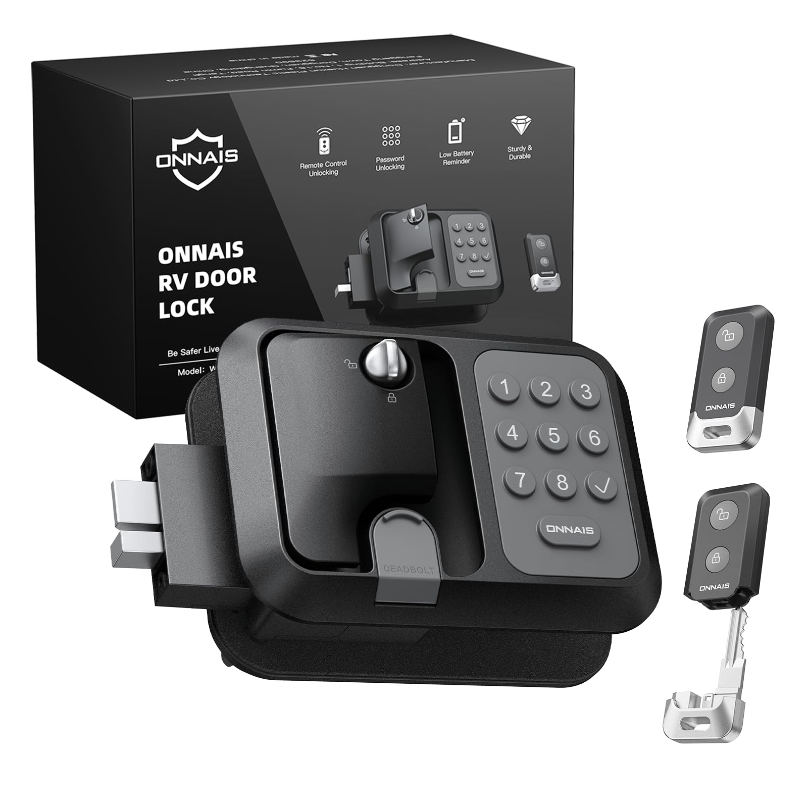 Onnais Full Metal Rv Keyless Entry Door Lock With Password & Remote, Trailer & Camper Door Lock Replacement, Versatile Latch For