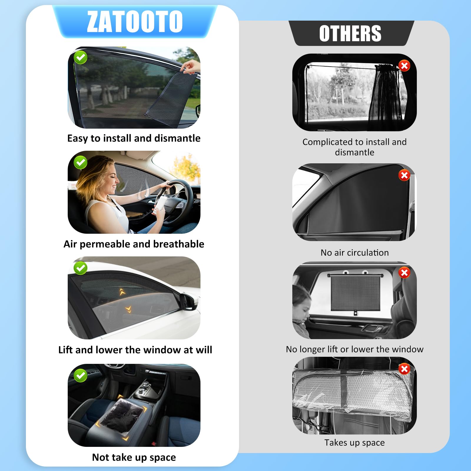 ZATOOTO Car Shades for Back Windows Baby, Car Window Shades Magnetic Mesh Sun Shade for Car Window Car Shade Protection from Hea