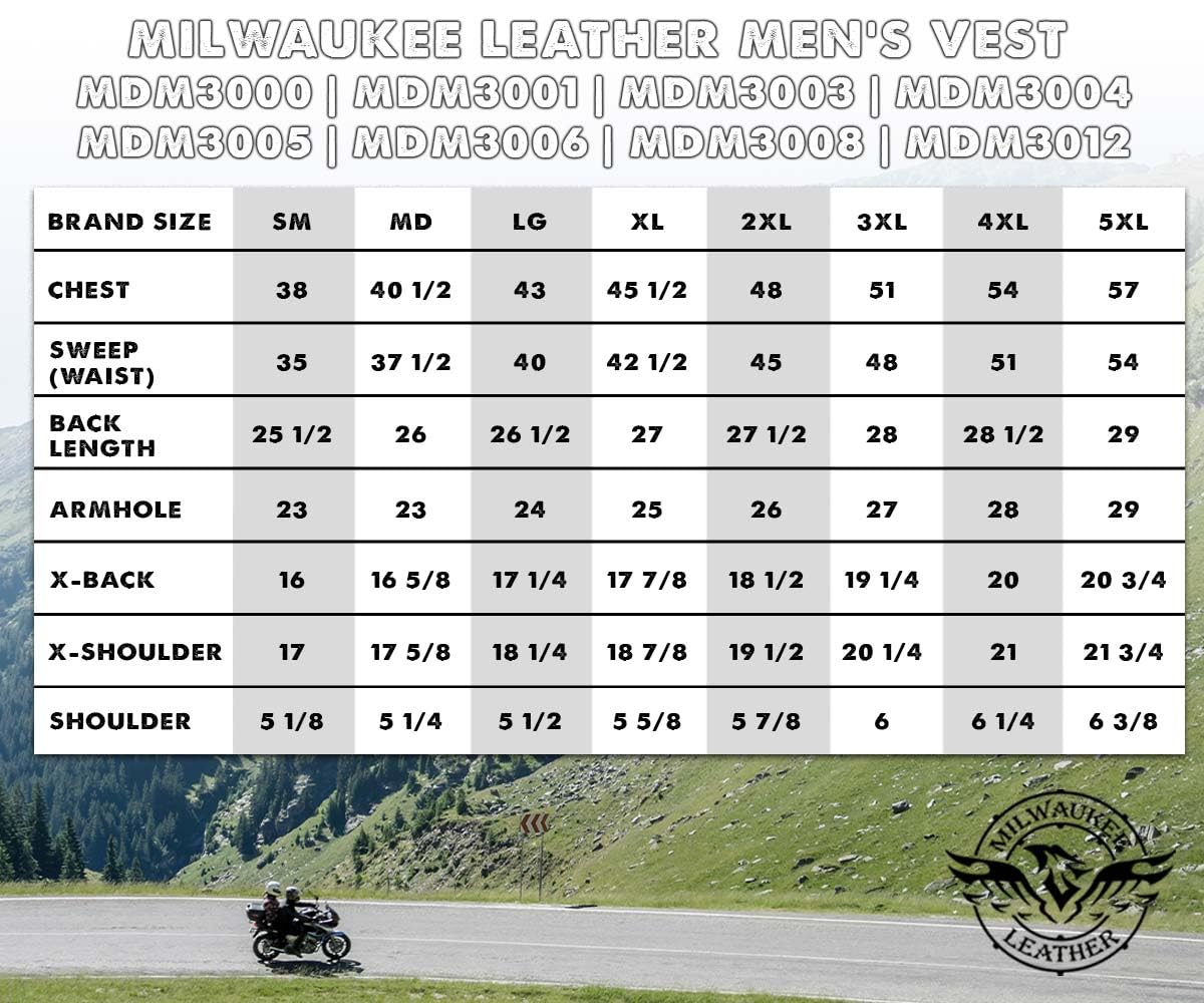 Milwaukee Leather MDM3000 Men's Black Denim Club Style Vest, Large, Cotton, Concealed Snap, Hidden Zipper