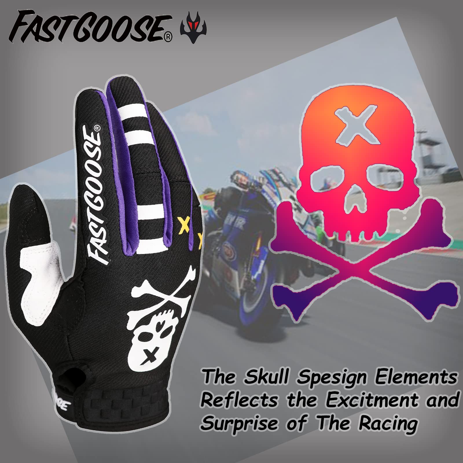 FASTGOOSE Dirt Bike Gloves - Black, Large, Spandex Material, Motocross, ATV, MX, MTB, Off Road Racing Sports Cycling Gear