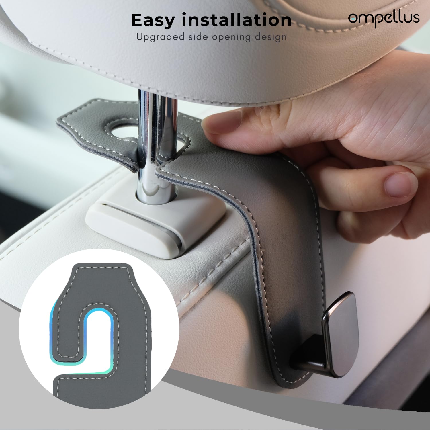 Ompellus Car Headrest Hook, 2 Pack Leather Car Seat Hooks for Purses and Bags, Car Organization Accessories (Tan)