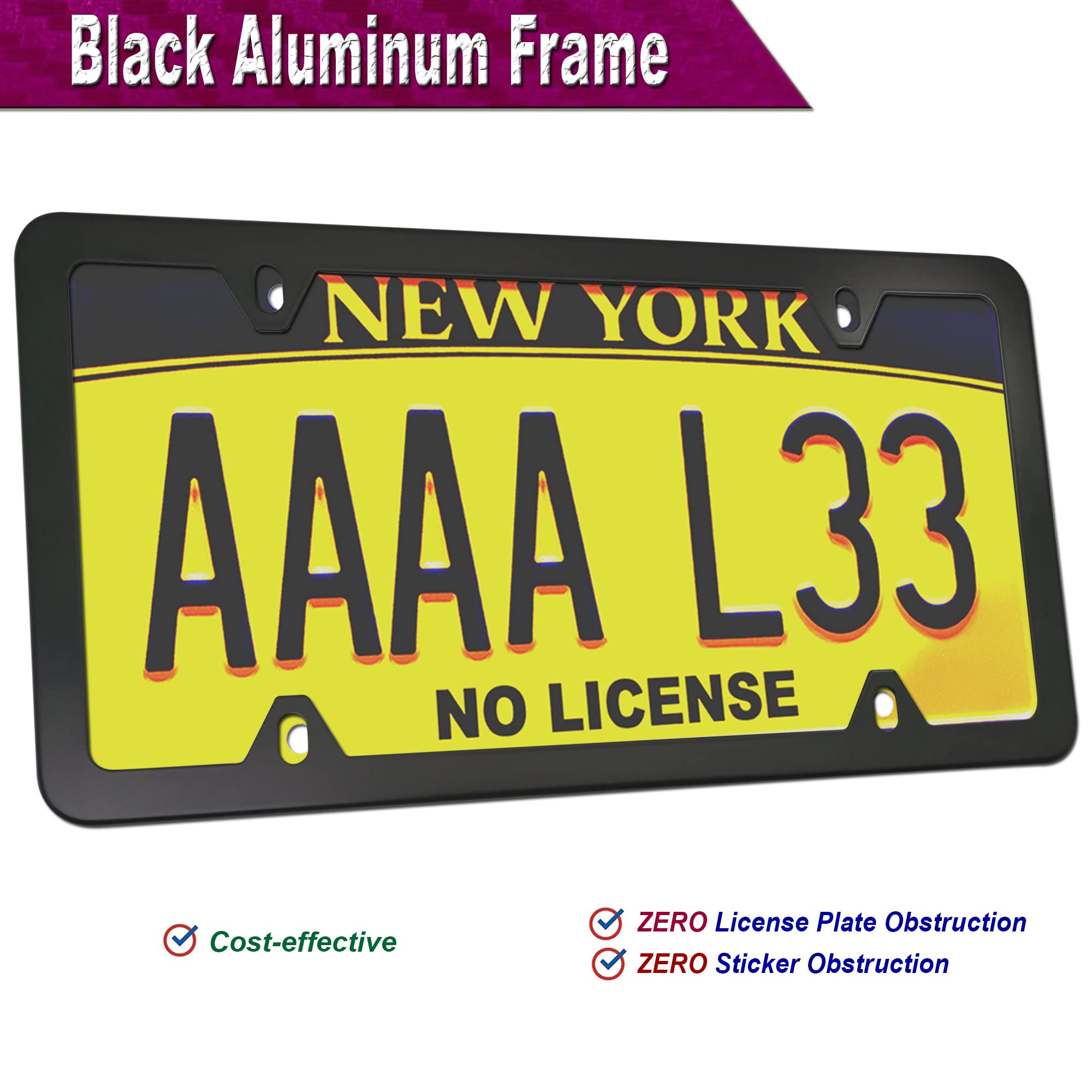 Zxfoog Front License Plate Mounting Kit- Bumper License Plate Bracket Holder & Matte Black Aluminum Tag Frame Cover, Universal 2 Drill Hole Adapter For Car/Truck/Trailer
