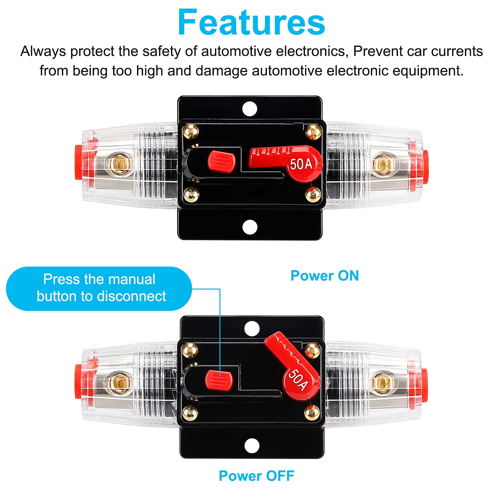 50 Amp Fuse Holders,Audio Circuit Breaker,Reset Fuse Inverter 12V-24V Dc Replace Fuses For Car Audio And Amps Overload Protectio