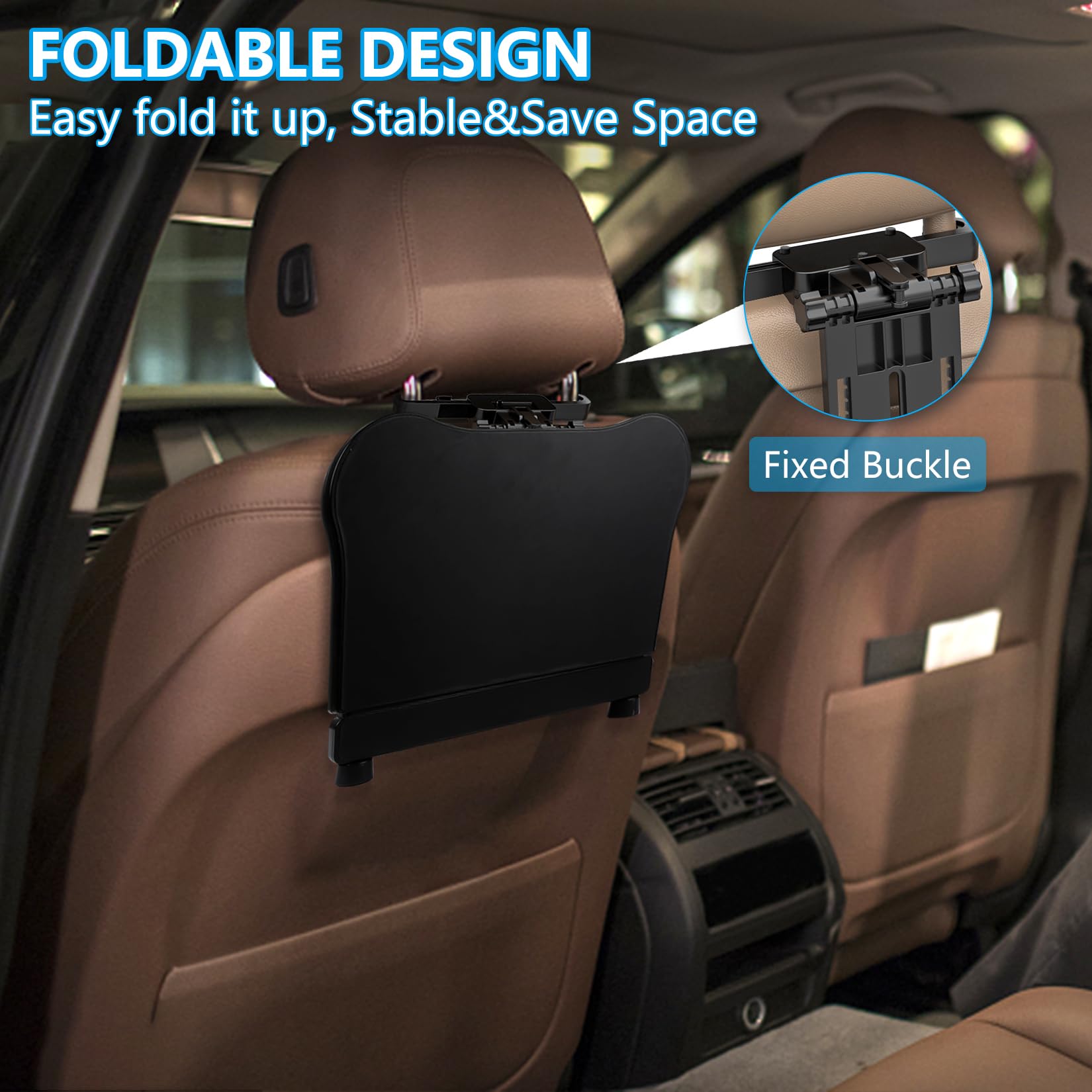 Tueou Foldable Car Seat Tray Table - Medium Black Plastic with Non-Slip Pad, Phone/Tablet Holder for Kids & Roadtrip Dining