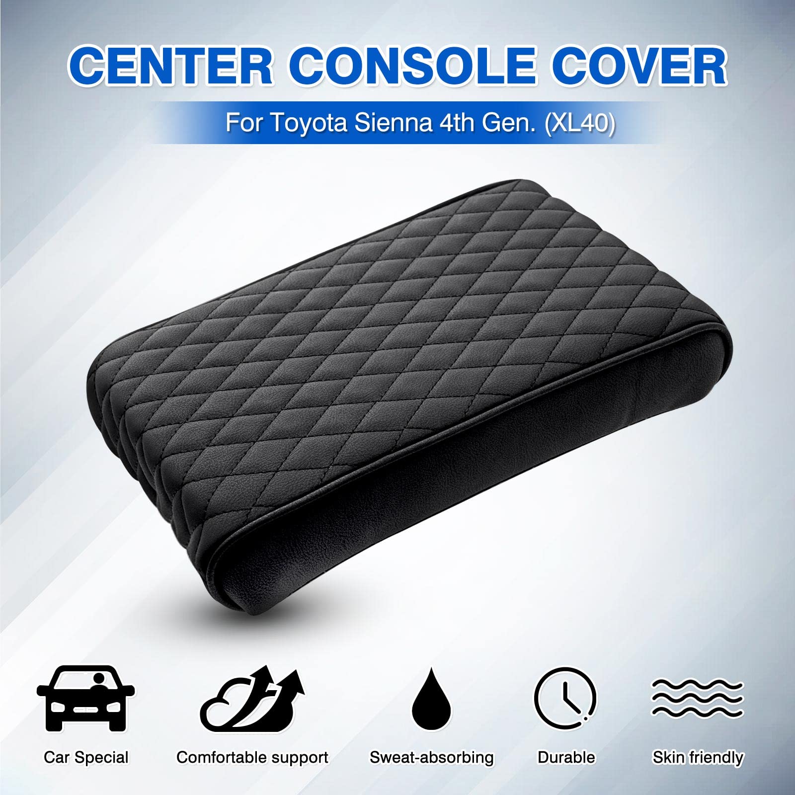 Autorder Center Console Cover for Toyota Sienna 2021-2025, Memory Foam Armrest Cushion, Anti-Scratch Leather, Black
