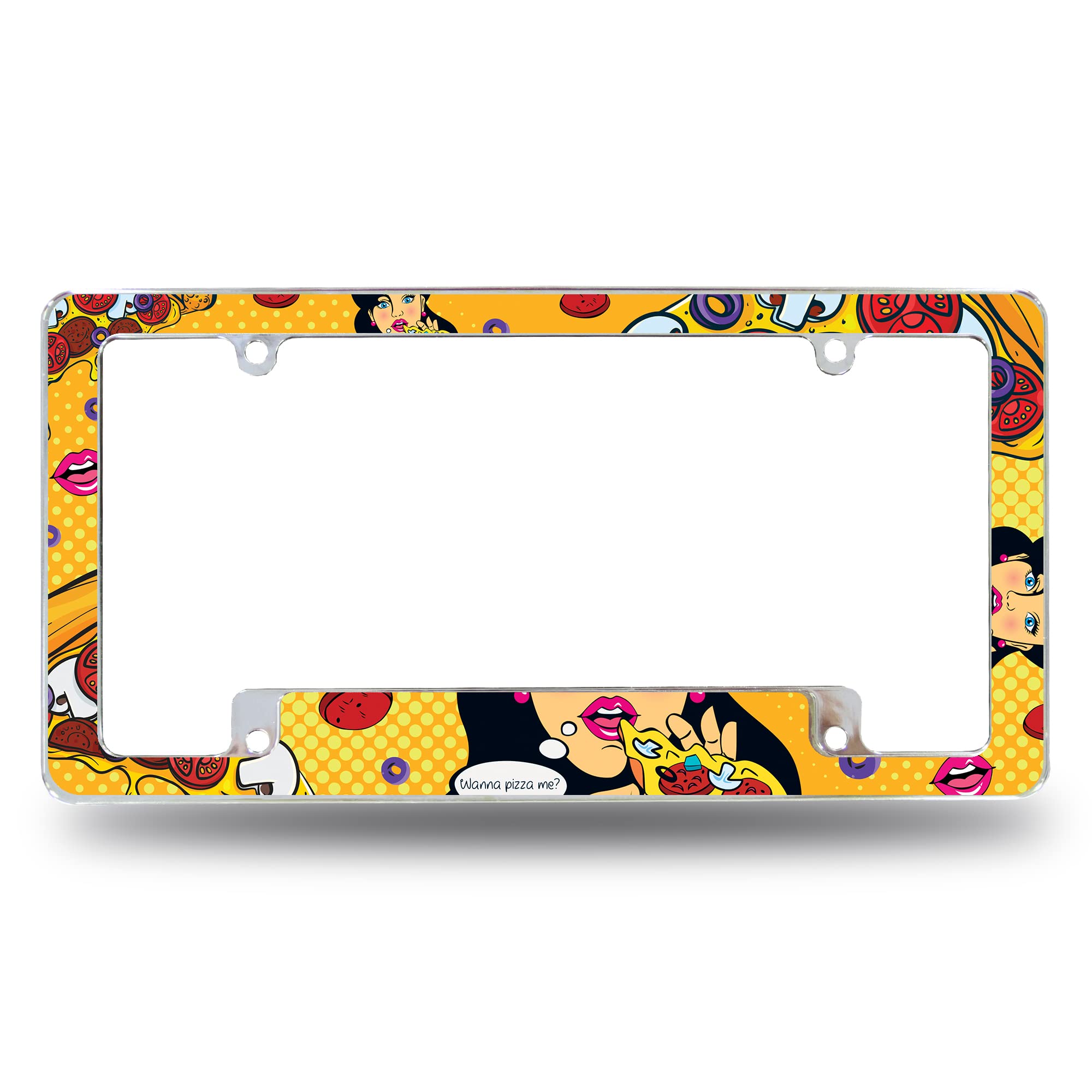 Rico Industries Wanna Pizza Me All Over Automotive License Plate Frame for Car/Truck/SUV (12 x 6)