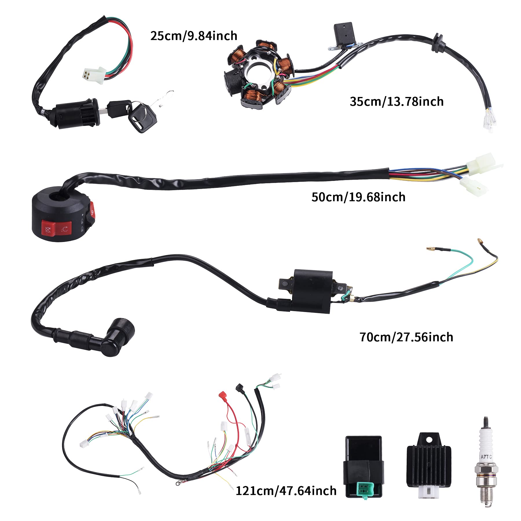 OTOHANS AUTOMOTIVE Complete Electrics Wiring Harness for 50cc-125cc ATVs, Go Karts, Dirt Bikes - Black Copper Components