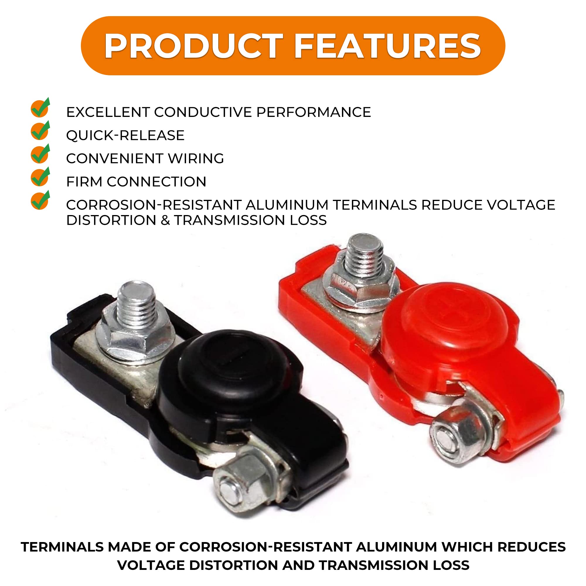 Universal Negative & Positive Battery Cable Terminals - Automotive Terminal Clamps Connectors - Durable & Adjustable Quick Relea