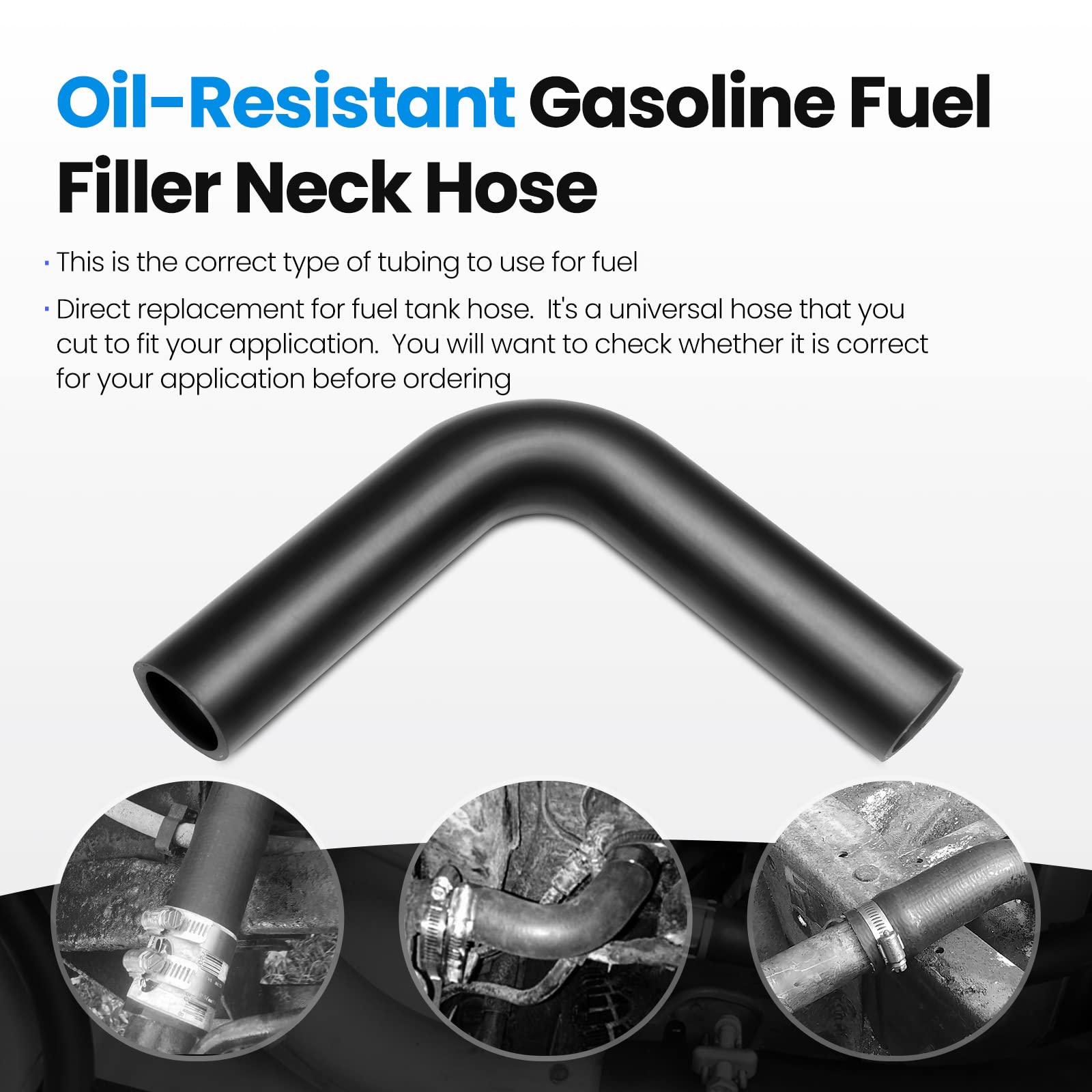 Tkkeuep Gasoline Fuel Filler Neck With 4 Hose Clamps, 90 Degree Reinforced Gas Tank Hose, 1.75'' Id