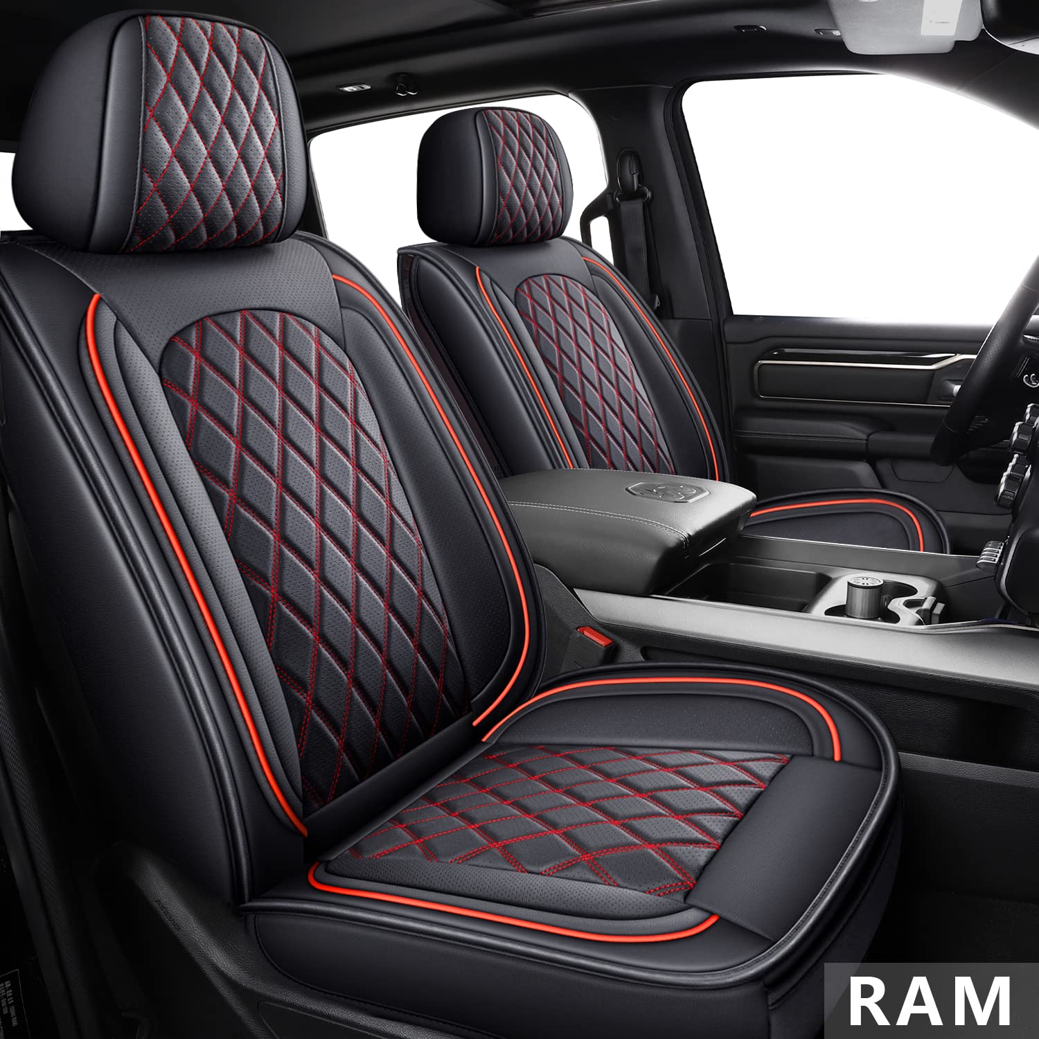 MIROZO Ram Seat Covers Full Set, Faux Leather Truck Seat Covers Compatible with 2009-2024 Ram 1500 2500 3500 Truck Pickup Crew Q
