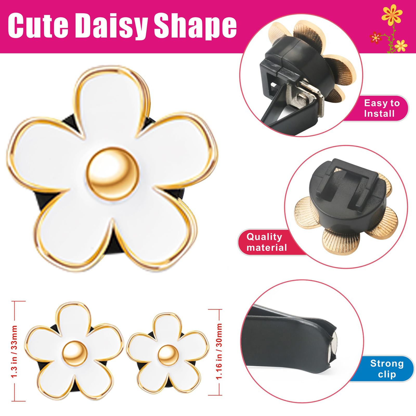 6 Pcs White Daisy Flower Air Freshener Outlet Clip Cars Conditioning Perfume Clips Charm Car Interior Decor Accessories For Wome