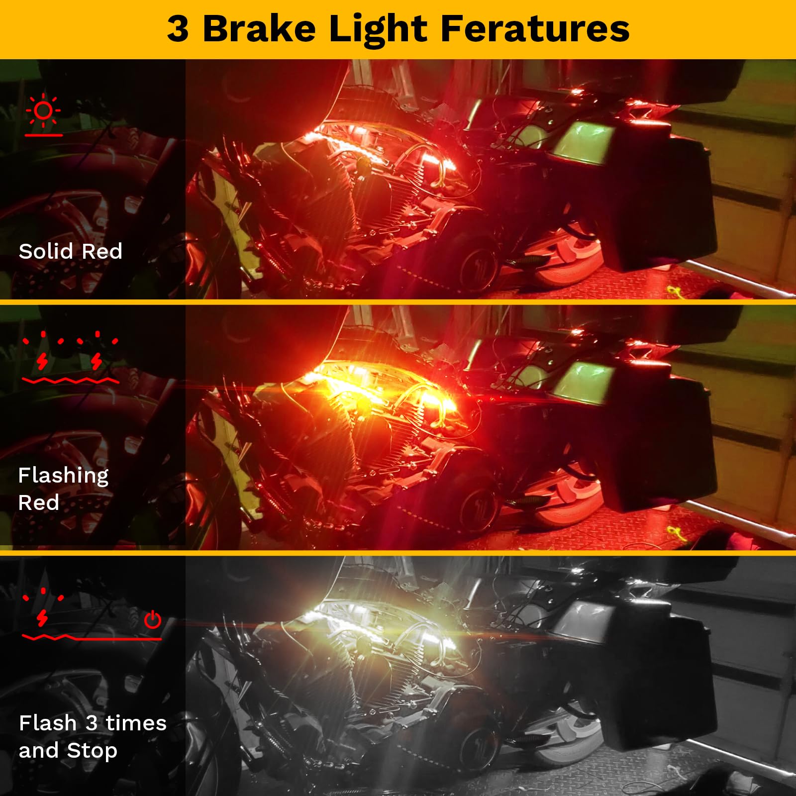 8Pcs Underglow Rgb Led Strip Light Kit Dc 12V With 2 Red Blinking Brake Light Styles For Motorcycles Trikes Golf Carts Atvs Utvs