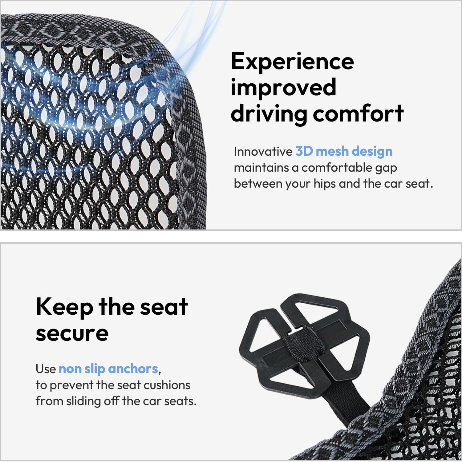 carrotez 3D Air Mesh Car Seat Cushion Pad - 41" x 15", Black, Breathable, Comfortable for Cars and Office Chairs