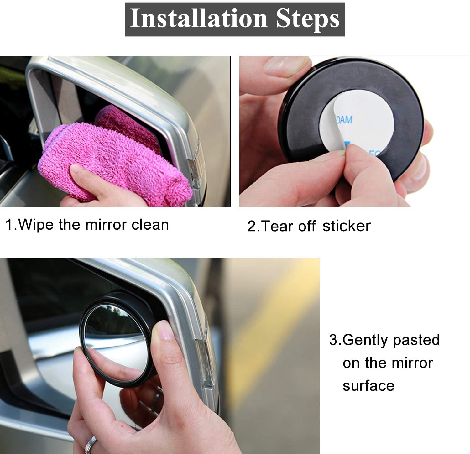 2 pcs Blind Spot Mirrors, 2'' Round HD Glass Convex 360 Wide Angle Side Rear View Mirror with ABS Housing for Cars SUV and Truck