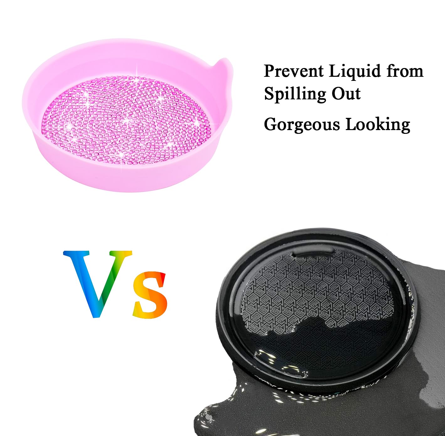 Amooca Car Cup Coaster Universal Non-Slip Cup Holders Bling Crystal Rhinestone Car Interior Accessories 2 Pack Pink Whole Rhines