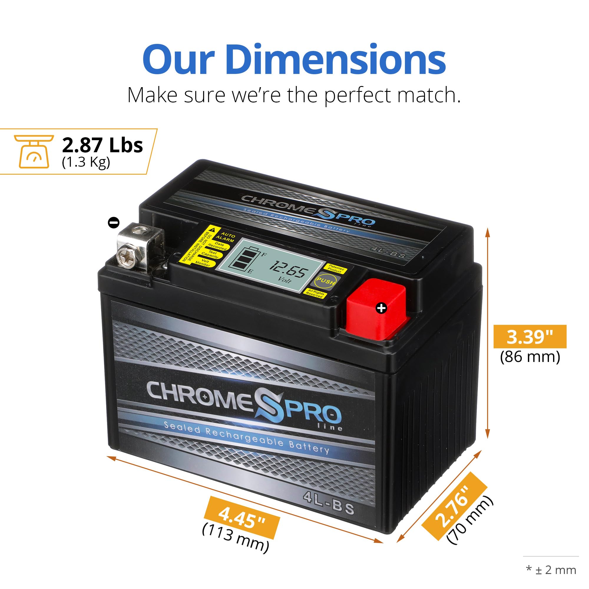 Chrome Pro YTX4L-BS iGel Battery for ATV, Motorcycle & Scooter - 12V, 4Amps, 3.2Ah, Maintenance-Free with Digital Display