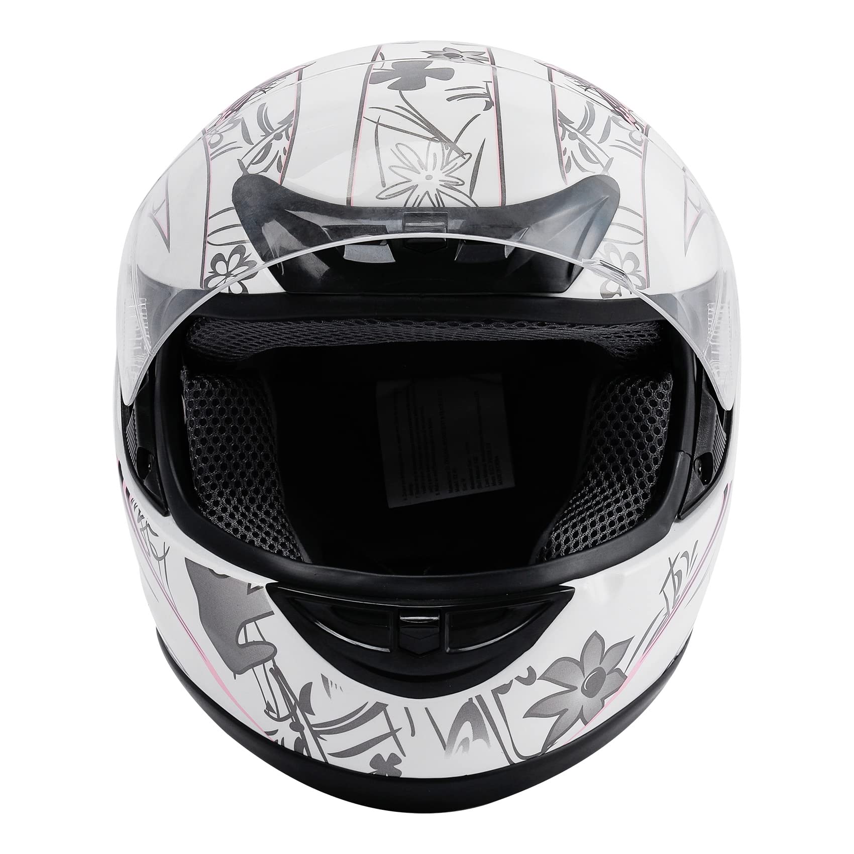 TCMT Full Face ATV Helmet - Medium, White Butterfly, ABS Material, Open Face Sun Shield, Pink White Butterfly Model