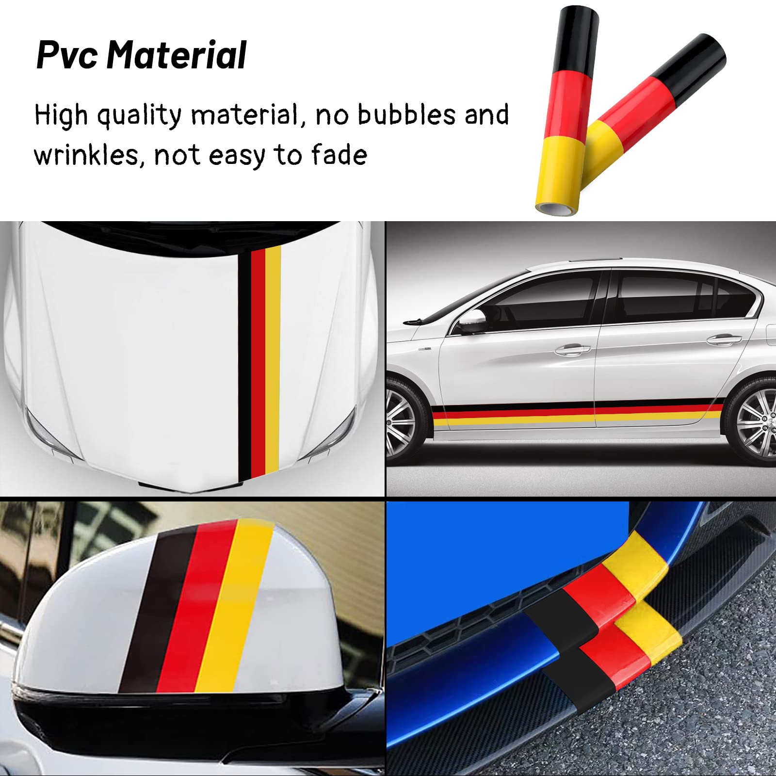 LANZMYAN 118x6 Germany Flag Color Vinyl Stripe Car Hood Decal Sticker for Grille Fender Hood Roof Side Skirt Body Trunk Exterior