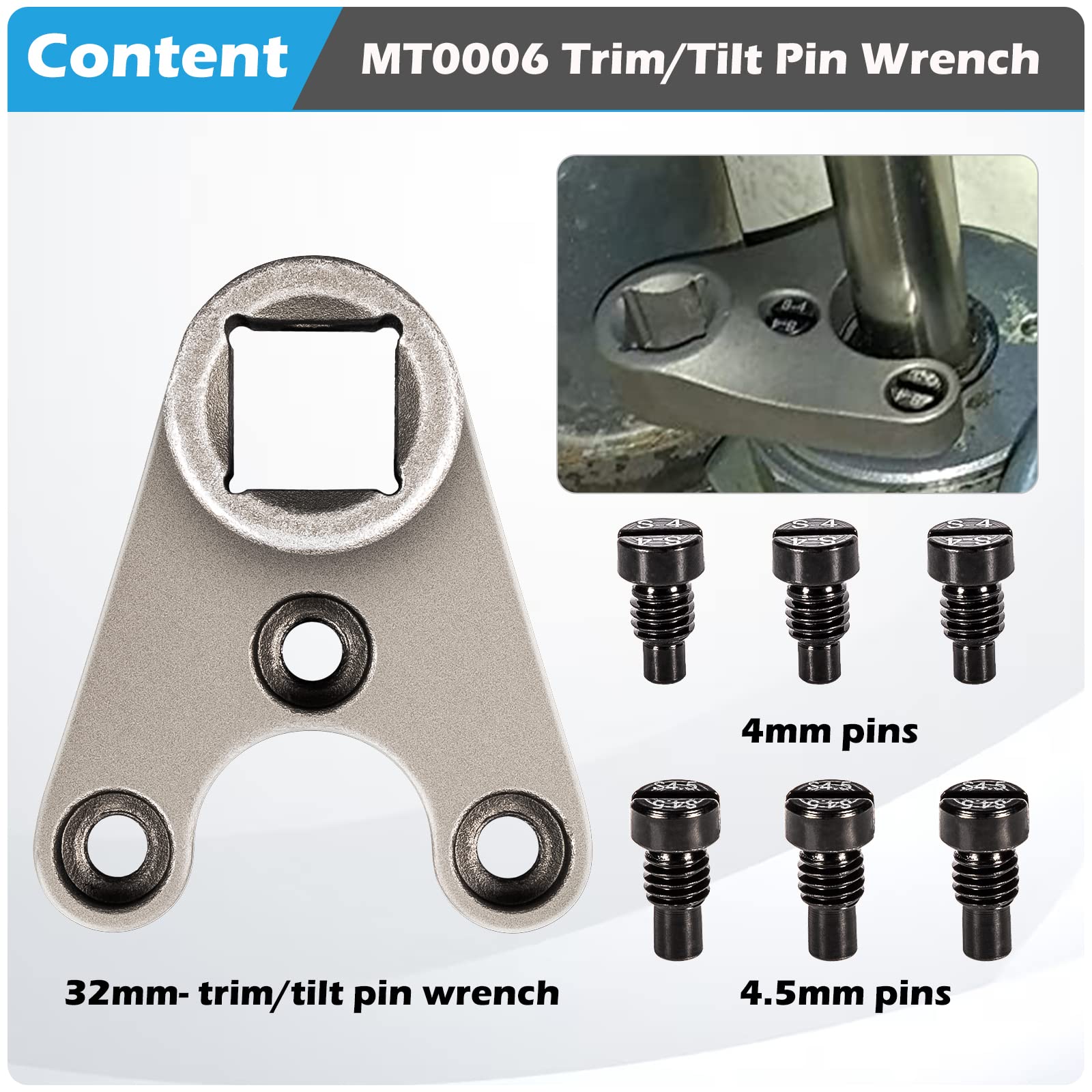 Sunluway Trim/Tilt Pin Wrench for Yamaha Suzuki Honda Outboards - MT0006-32mm x 4/4.5mm, Hydraulic Cylinder Cap Removal Tool