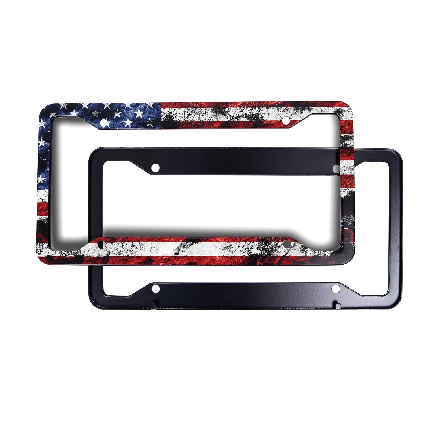 Exmeni 2 Pcs Custom Patriotic Usa License Plate Frame Quality Aluminum License Plate Cover American Flag Design License Plate Veteran Patriot Novelty License Plate Frame