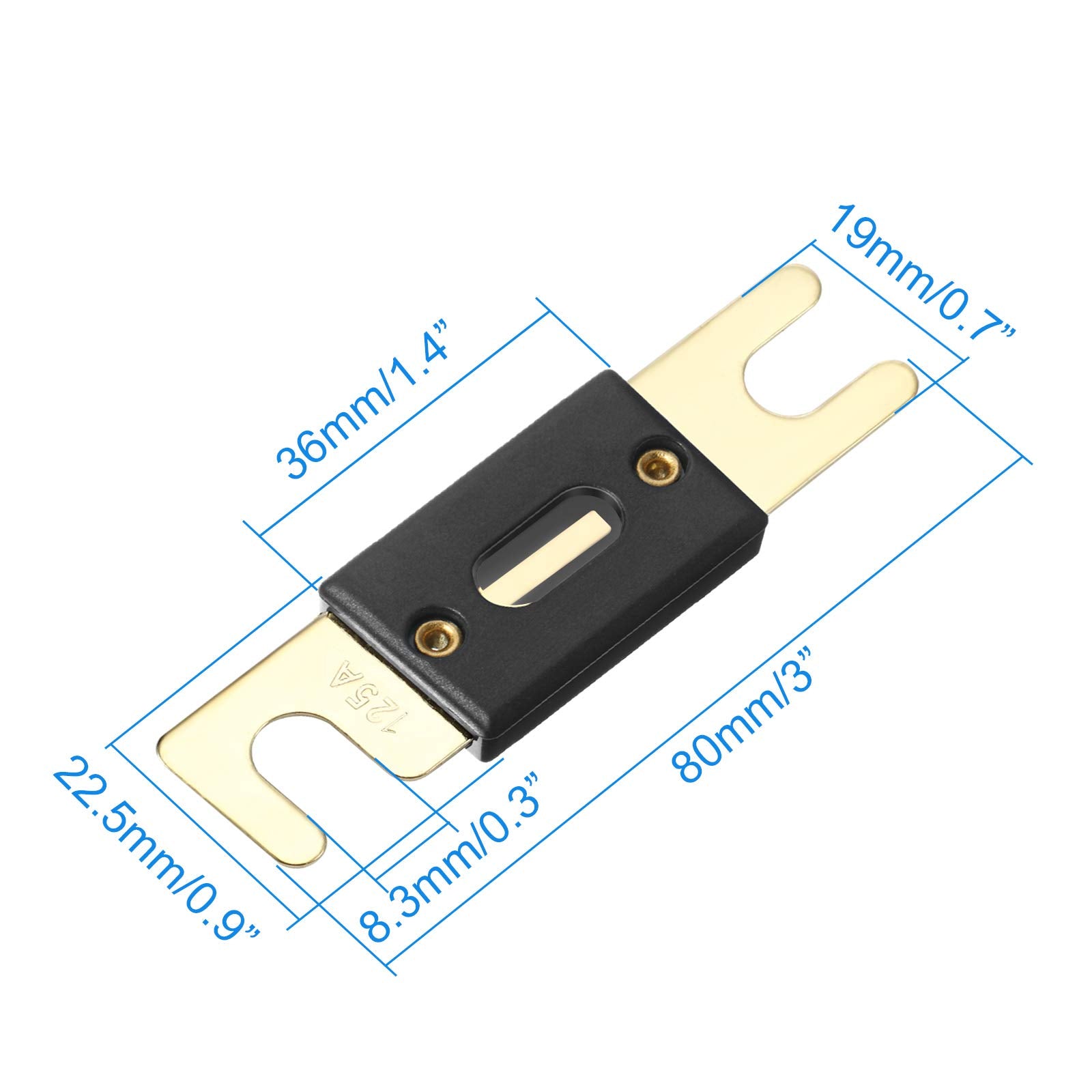 Bbto 5 Pieces 125 Amp Anl Inline Fuse Gold Plated Fuse For Car Vehicle Audio Video System (125 Amp, 32V, Copper Alloy)