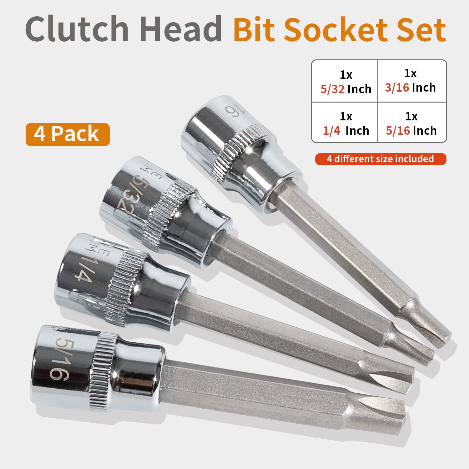 Johntruck 4 Pack Clutch Head Bit Socket Set Used With 3/8'' Square Drive For Chevy Cars And Trucks Older