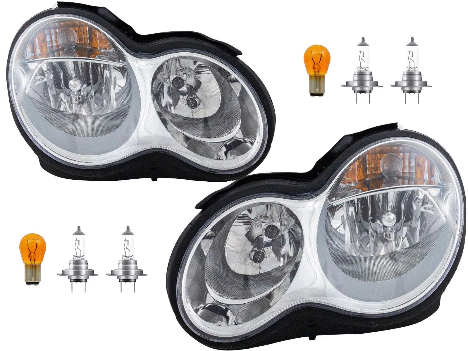 KAP Replacement for Head Lights 2005 2006 2007 C Class C230 C240 C280 C320 C350 with Bulb 2038203661 2038201659 2038203561 20382