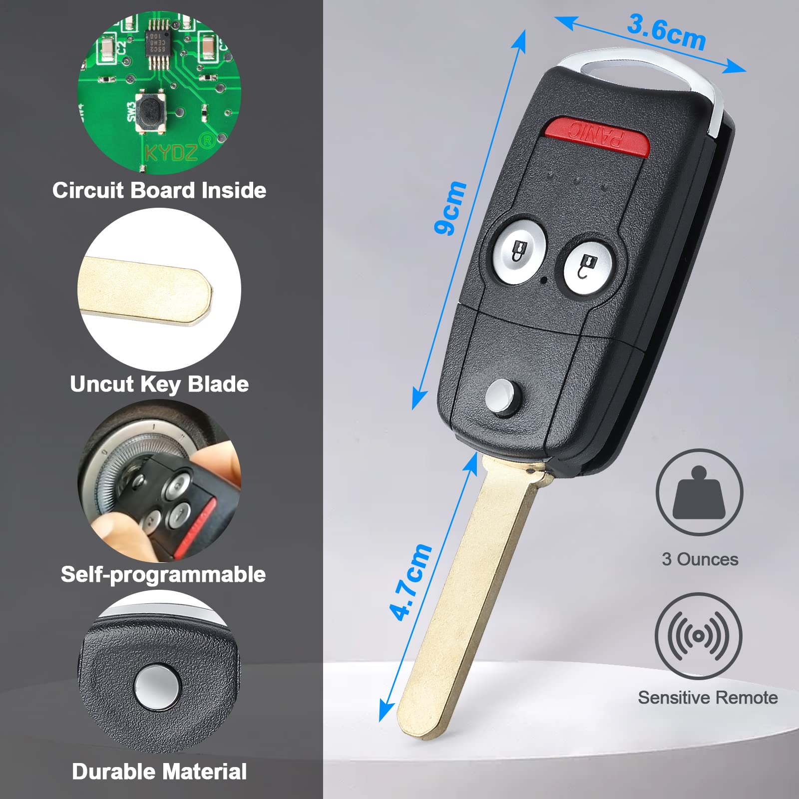 Keymall Car Key Fob Keyless Entry Remote Replacement For Acura Mdx/Rdx 2007 2008 2009 2010 2011 2012 2013 Fcc Id:N5F0602A1A P/N:35111-Stx-325/327 3 Buttons…