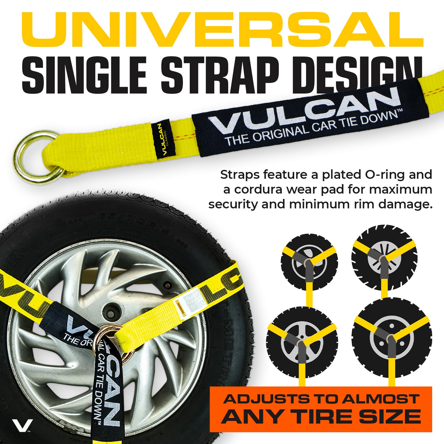 VULCAN Car Tie Down Straps - 2" x 96" - 4 Pack - Snap Hooks - Classic Yellow - 3,300 lb Safe Working Load