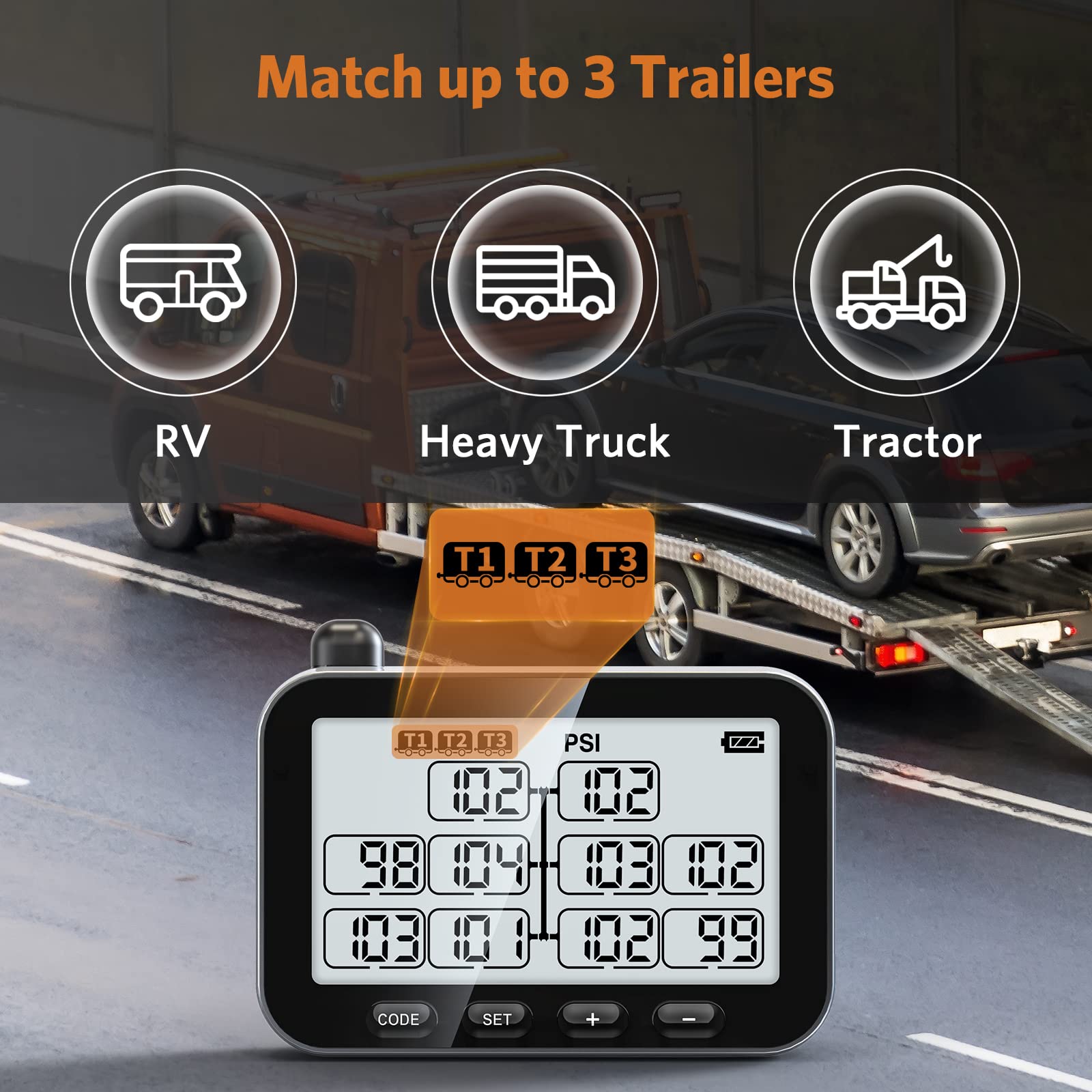 GUTA RV TPMS Trailer Tire Pressure Monitoring System, 6 Sensors, Gray, Model GT30+6GS02+GB30