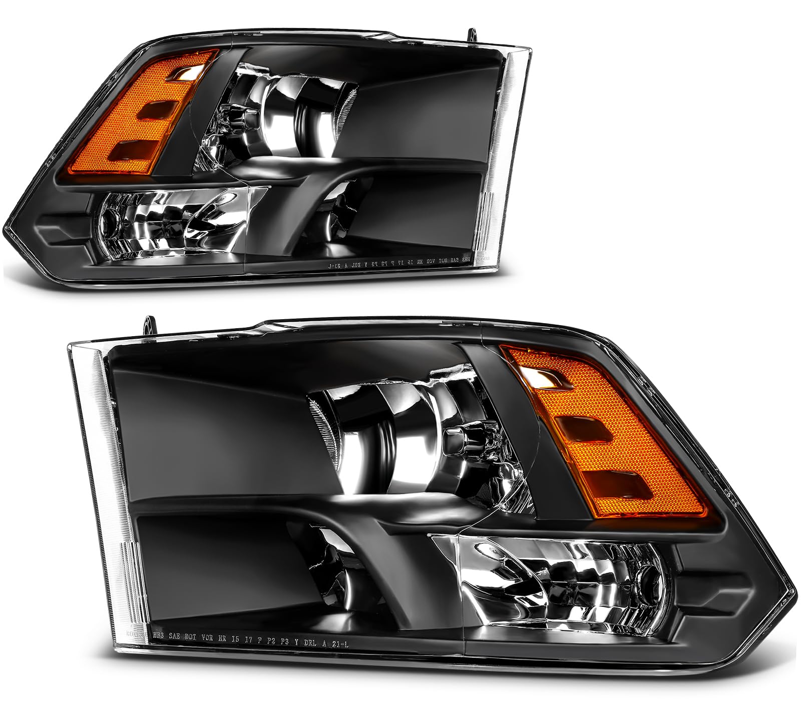 SCITOO Headlight Assembly Fits For Ram 1500 2009-2018,For Ram 2500 2010-2018,For Ram 3500 2010-2018 headlamp in Black Housing Am