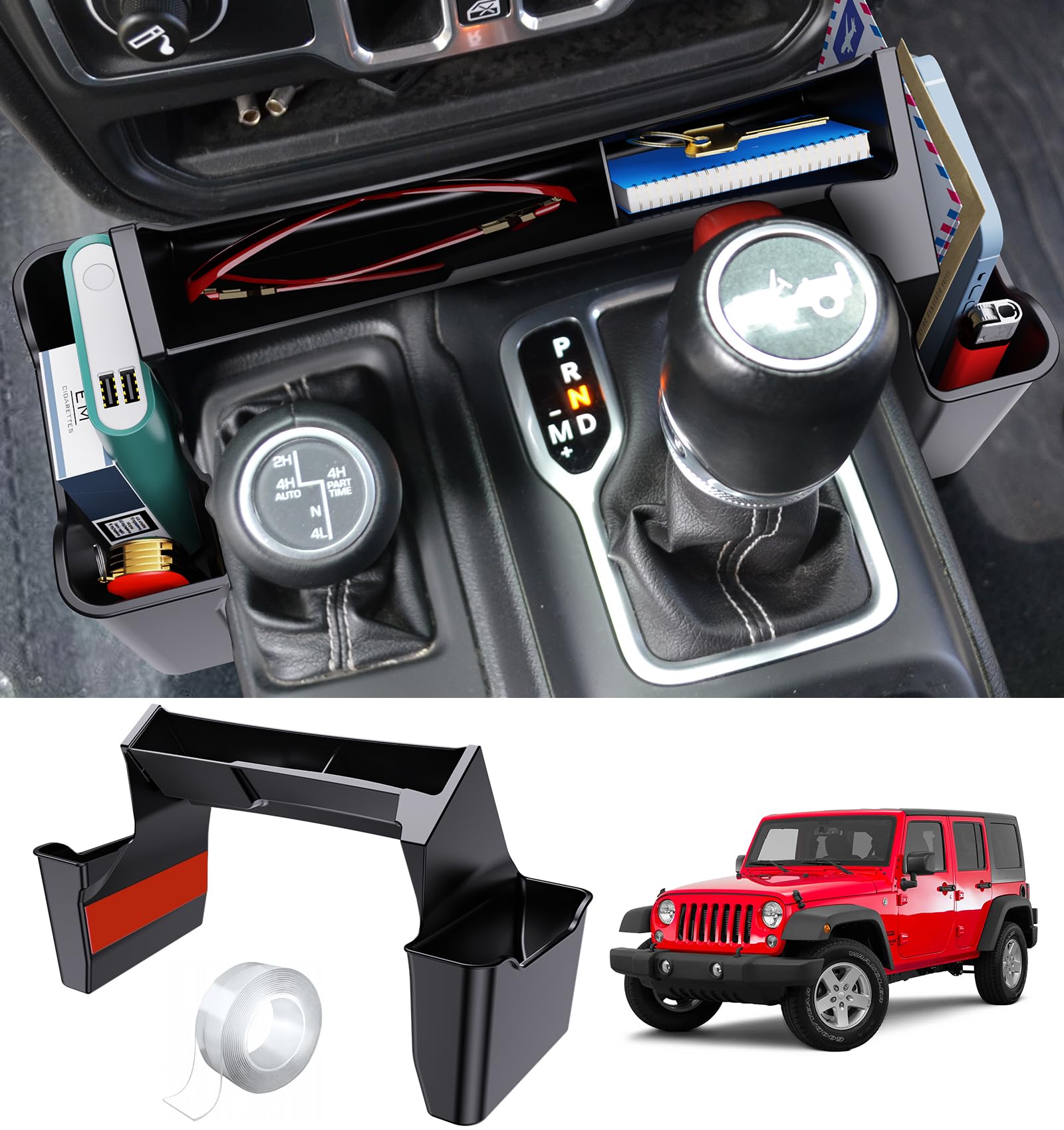 Eamplest Gear Shift Center Console Side Tray Organizer for Jeep Wrangler JL JLU 4xe 2023 2022 2021 2020 2019 2018& Gladiator JT 