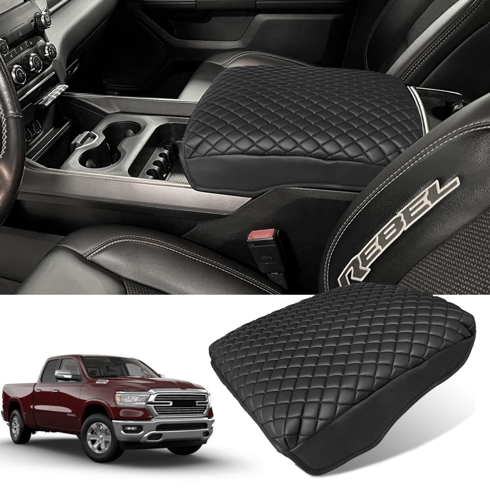 ANMOSVO for Dodge RAM Center Console Cover - 2019-2024 2025 Dodge RAM 1500 2500 3500 Armrest Cushion Cover for Dodge Ram 1500 25