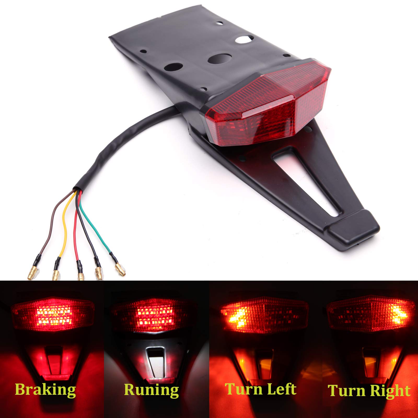 Rich Choices Rear Fender Mount Red Led Tail Light Brake Lamp Turn Signals License Plate Stop Light For Custom Off-Road Motorcycl