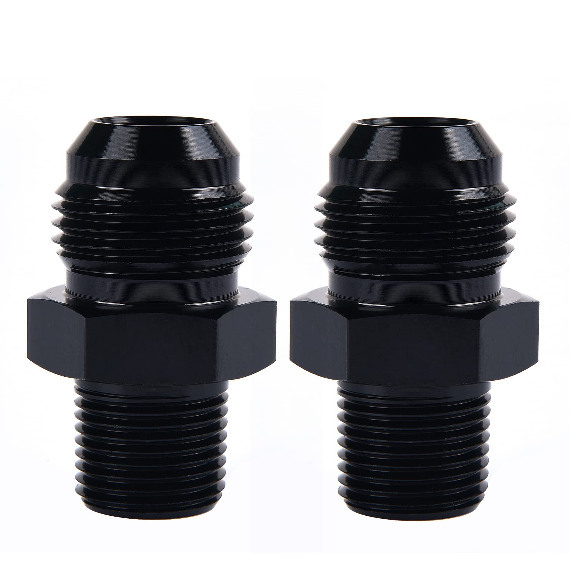 Evil Energy 10An Male Flare To 3/8'' Npt Pipe Fitting Adapter Aluminum Straight Black 2Pcs