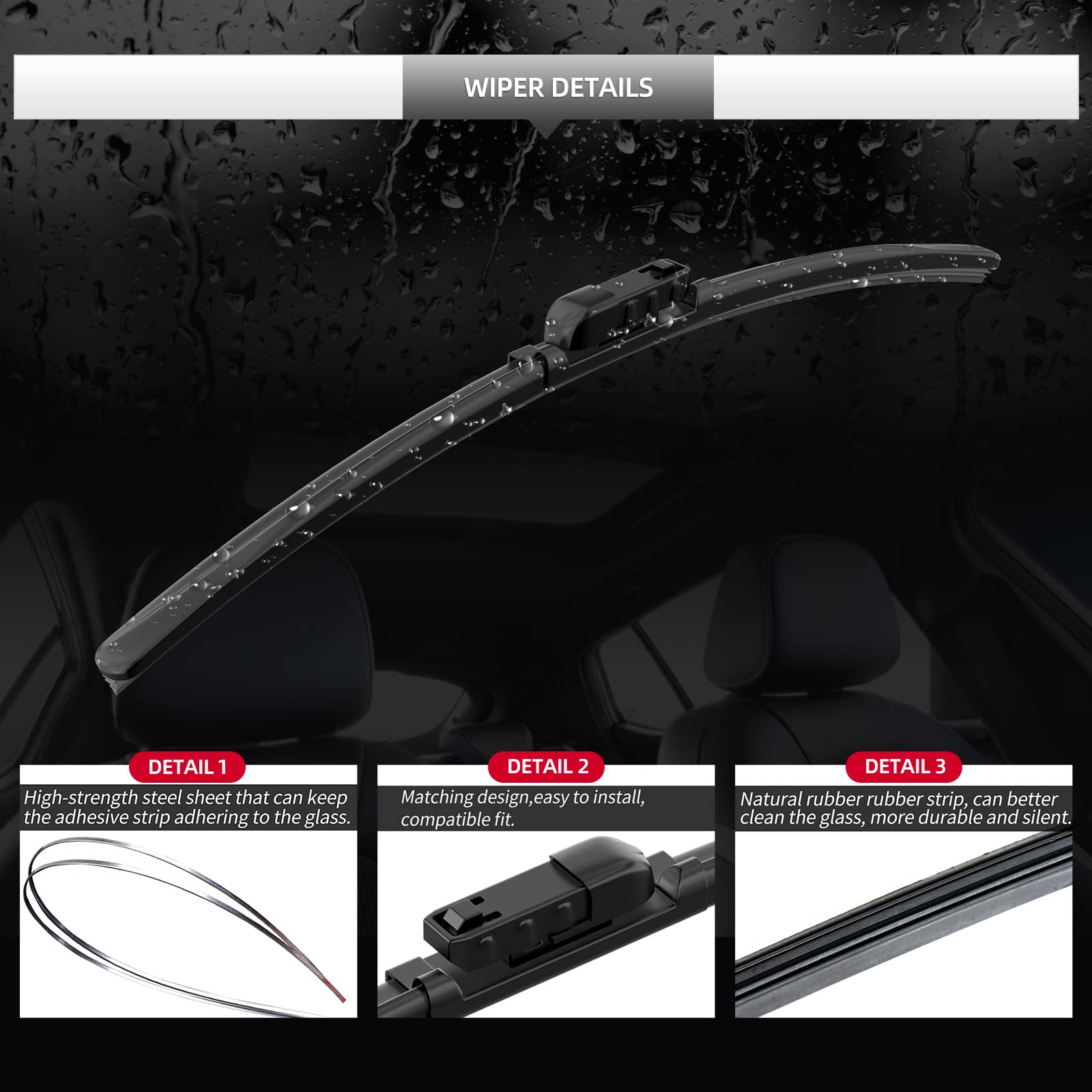 Gardimu Front And Rear Windshield Wiper Blades, 3 Pcs Front And Back Windshield Wipers Blades Replacement For Bmw X5 2019-2024,